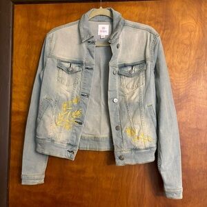 LuLaRoe Denim Jean Jacket Harvey Floral Rose Size XS- NEW WITH TAGS